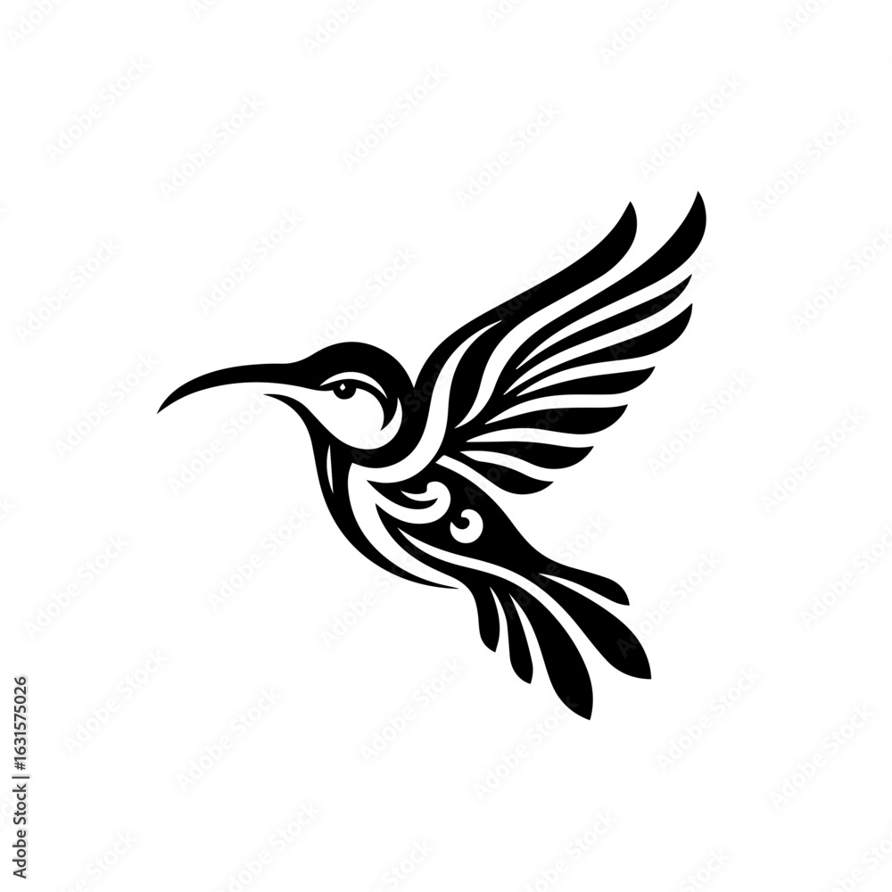 Fototapeta premium Tribal hummingbird tattoo design isolated on white background