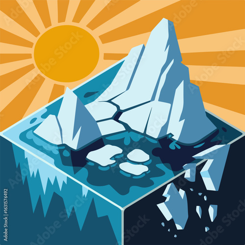 flat design melting iceberg global warming 3