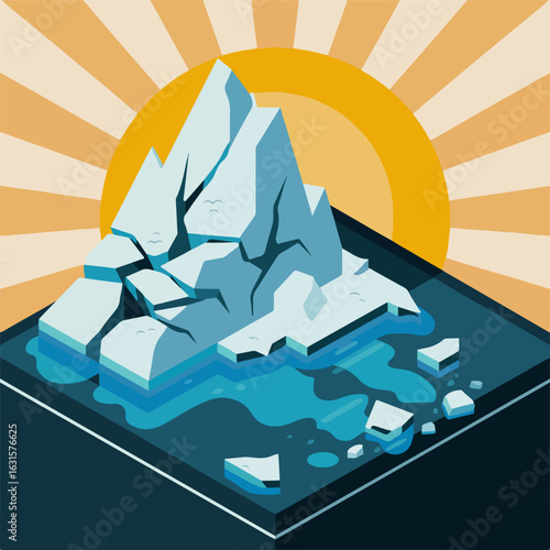 flat design melting iceberg global warming
