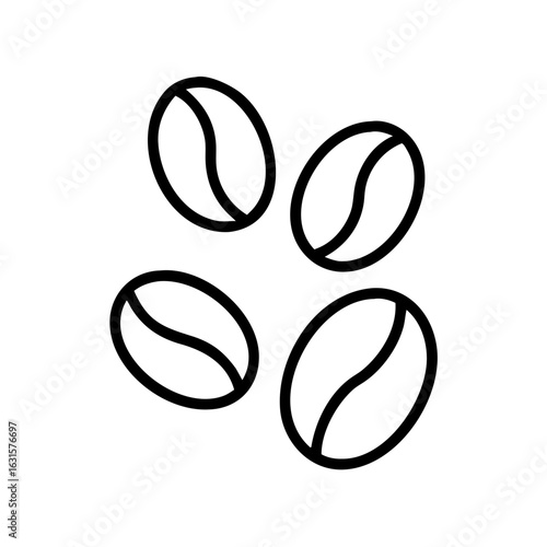 Illustration of four coffee beans arranged in a cluster with a simple black outline on a white background