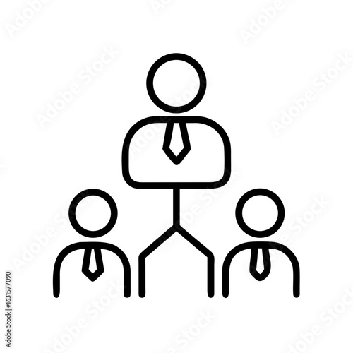 Outline illustration of a hierarchical structure with a leader and two subordinates in black lines
