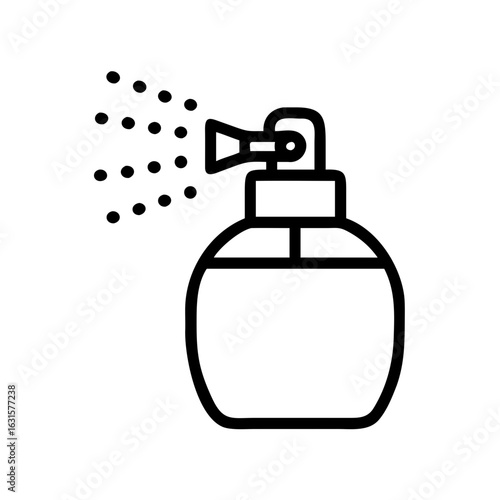 Illustration of a perfume bottle with a spray nozzle emitting a fine mist on a plain white background