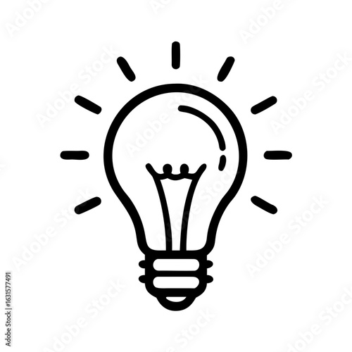 Illustration of a light bulb with radiating lines representing light or an idea on a white background