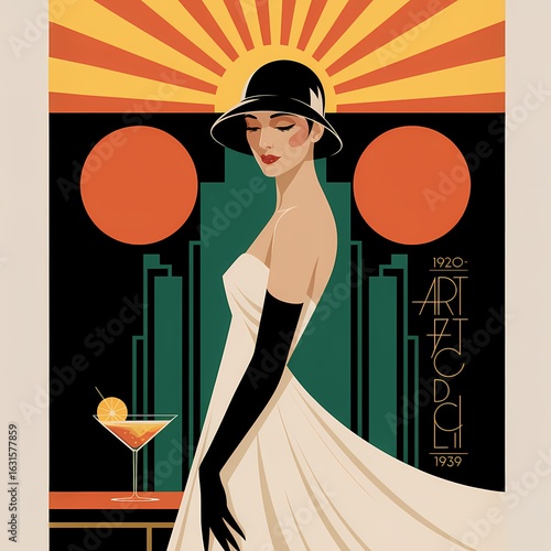 Elegance of the Jazz Age: Art Deco Glamour in Bold Geometric Style