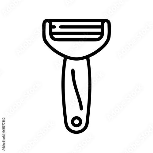Illustration of a black outline razor with a handle and three blades on a white background view