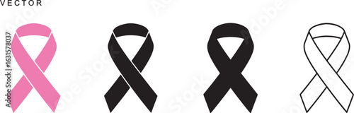 Breast cancer awareness ribbon, Pink ribbon vector icon set, cancer awareness icon, symbol, logo design, Vector Illustration