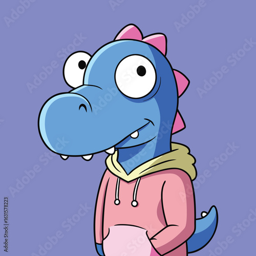 Cute Dinosaur in Hoodie Blowing Bubblegum

