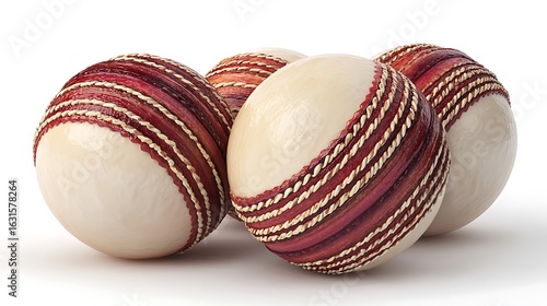 Group of Cricket Balls, White Leather Exterior, Red Stitched Seam, Sporting Goods