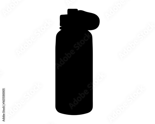 Black silhouette of a water bottle, promoting hydration and healthy lifestyle