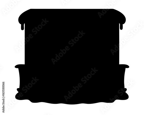Silhouette of elaborate well structure with water dripping down, black and white