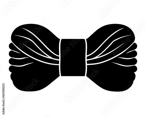 Stylized graphic of a skein of yarn tied together in black and white