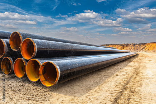 Wallpaper Mural Construction of black industrial pipelines in desert terrain for transporting resources and energy solutions Torontodigital.ca