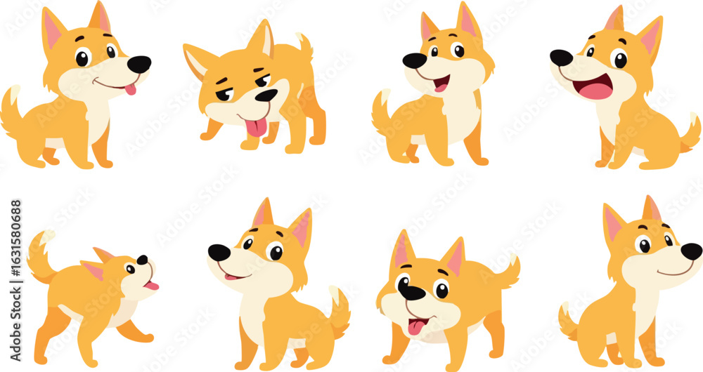 Fototapeta Cartoon Dog Character Poses, dog all poses