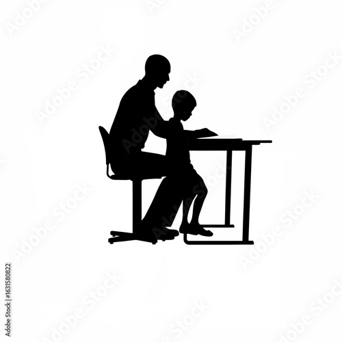 Parent patiently guides child through homework assignment at a desk