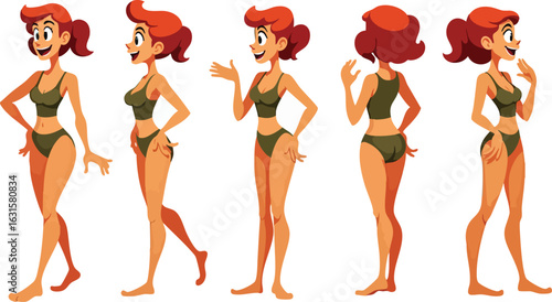 Cartoon Redhead Girl Character Turnaround