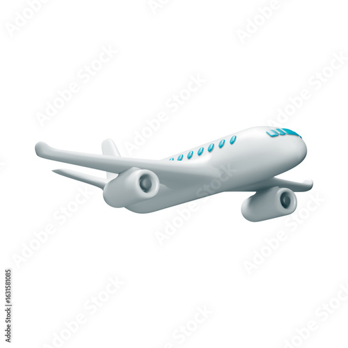 Minimalist 3D airplane icon illustration for travel and transportation concepts