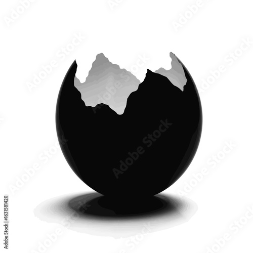 Cracked eggshell silhouette on white background, rebirth symbolism