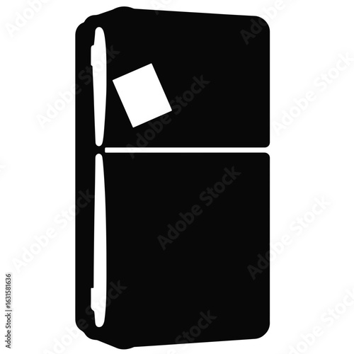 Black and white silhouette of fridge door with note, home organization