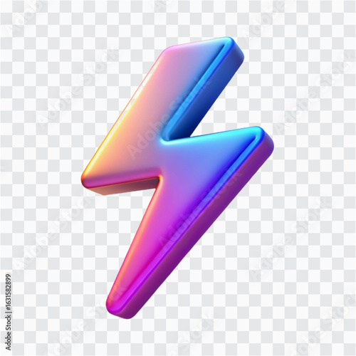 3D E-commerce Neon Lightning Bolt Icon | Fast Delivery, Speed & Power Symbol