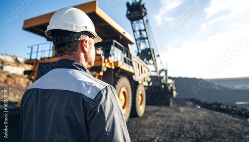 Wallpaper Mural Mining Engineer Observing Giant Dump Truck  Excavator in a Coal Mine. Torontodigital.ca