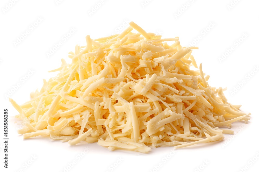 Heap of Finely Shredded Yellow Cheddar Cheese Isolated on White Background Heap of Finely Shredded Yellow Cheddar Cheese Isolated on White Background
