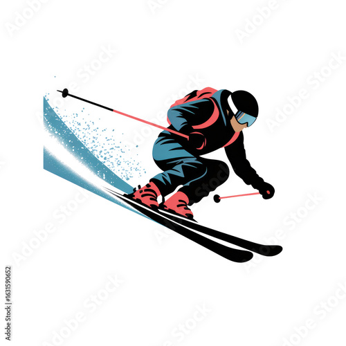 Dynamic Skier in Action A Vector Illustration of Downhill Skiing