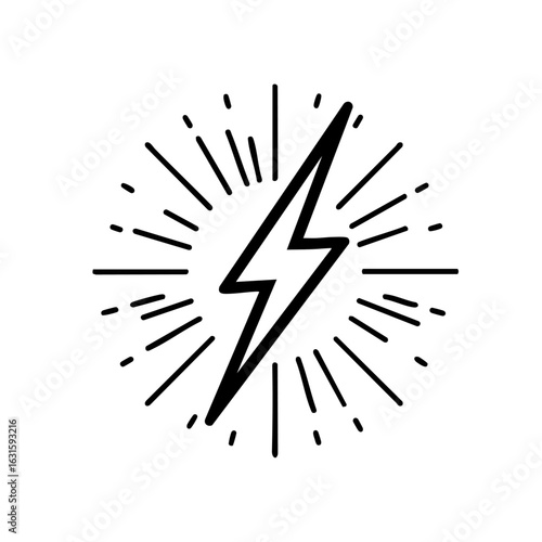 Fast energy symbol with lightning bolt and sunburst.  Powerful energy icon with bright flash and rays.  Design element for energy logos and branding. Concept of speed, power and energy.