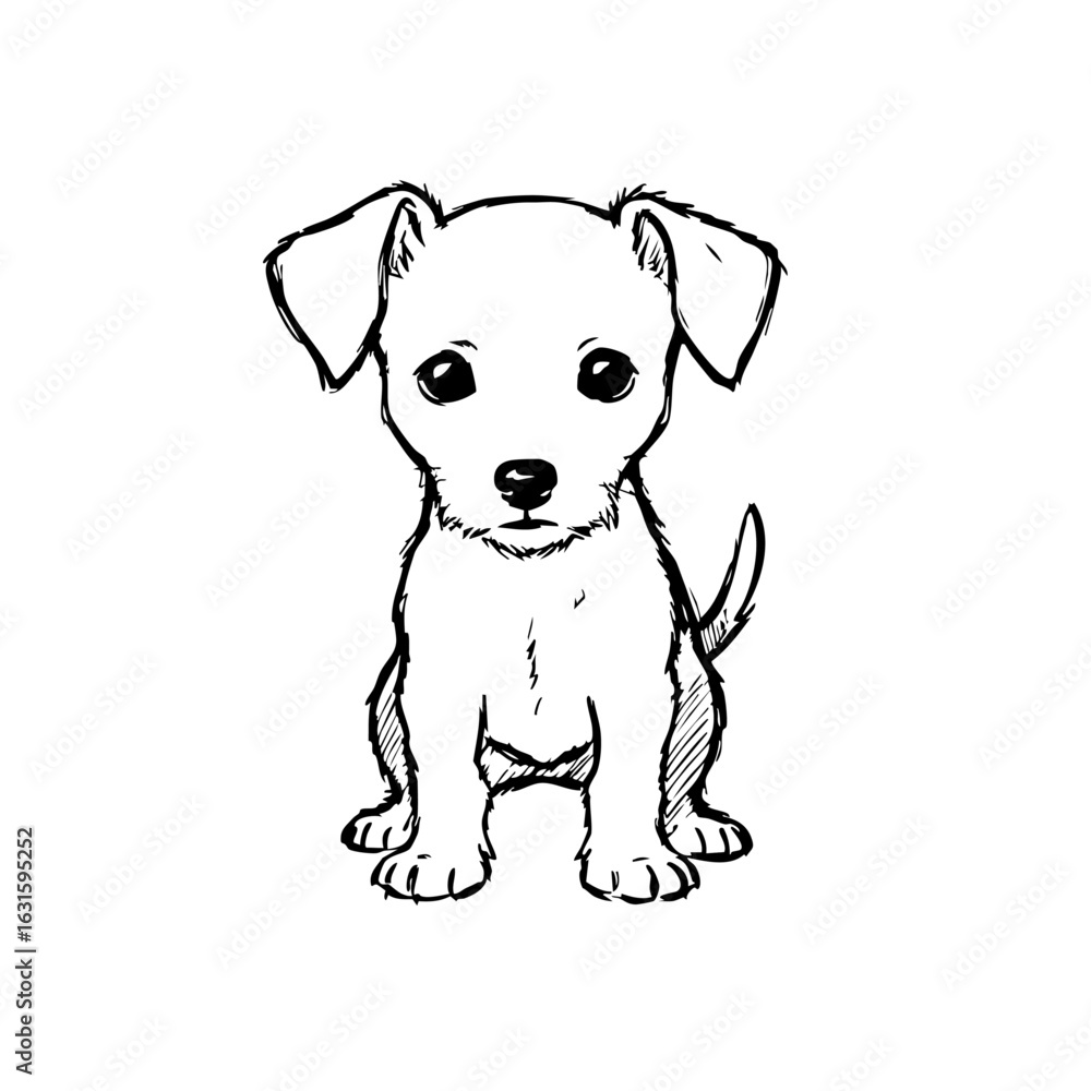 Fototapeta premium Sketch of cute dog illustration with expressive eyes is drawn in black and white, capturing playful Image effects. Cute dog illustration is perfect for expressing emotion through art.