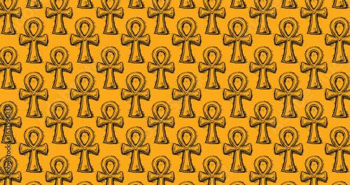 Seamless ankh pattern—ancient Egyptian symbol in golden modern design.