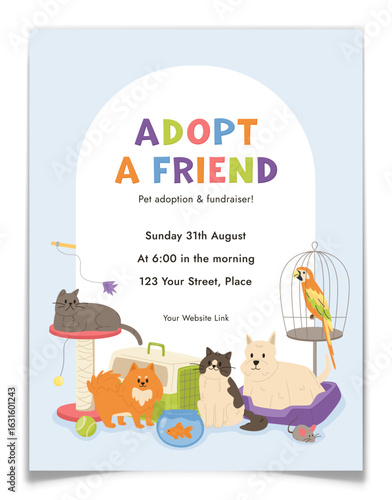Adopt a Friend Promo Poster with Hand Drawn Pets.