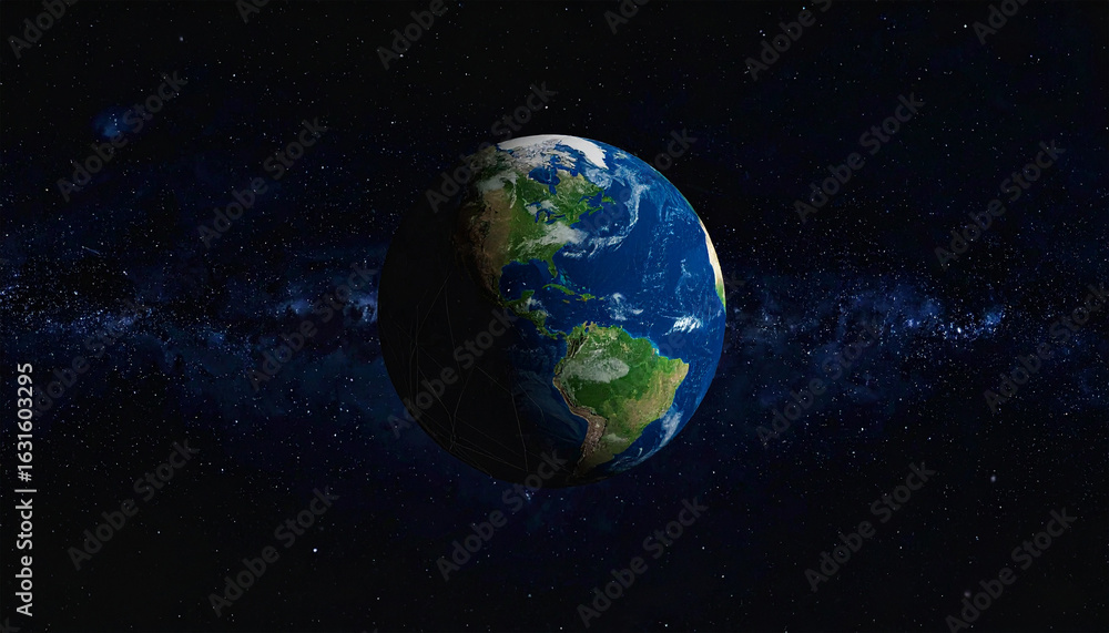 Obraz premium Earth's Beauty in Space: A vibrant view of planet Earth suspended in the vastness of space, revealing the beauty of continents, oceans, and atmosphere, captured in stunning detail.