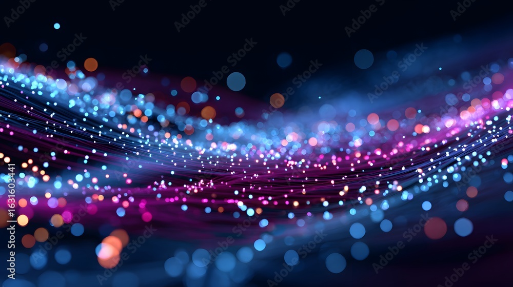 Fototapeta premium Abstract Digital Background of Colorful Particles and Waves in Motion with Glowing Lights