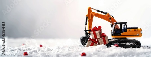Playful Toy Construction Vehicle with Christmas Presents