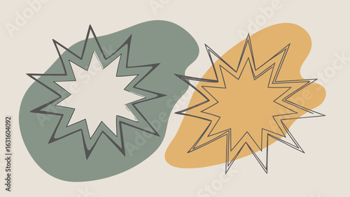 Abstract geometric shapes in green and orange tones, creating a dynamic and modern design.