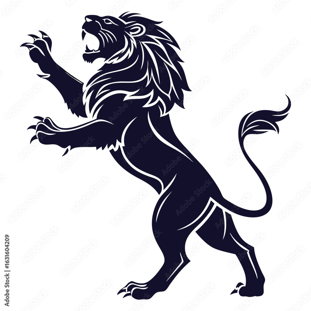 Obraz premium Majestic lion roaring and rearing upward silhouette