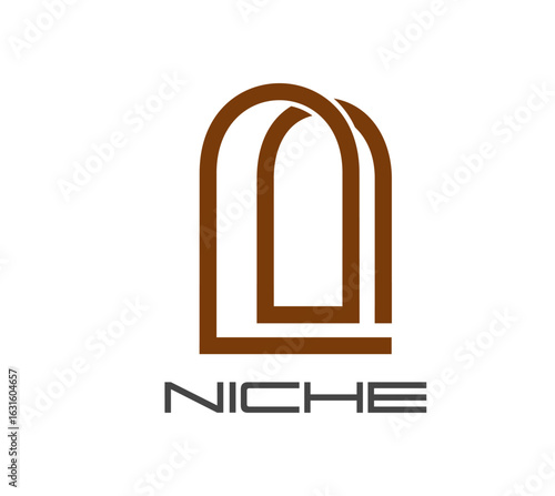 Niche arch icon, abstract window symbol. Startup company vector symbol with house line arch, abstract niche emblem. Castle gate geometric shape brand icon or architecture company Boho door sign