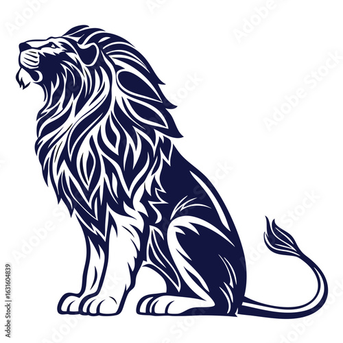 Majestic lion with flowing mane sitting proudly silhouette
