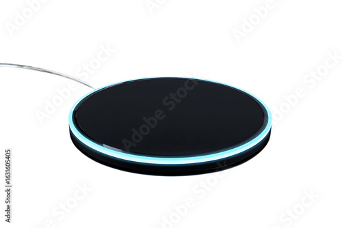 Sleek modern wireless charger with glowing blue accent light for seamless device power-up