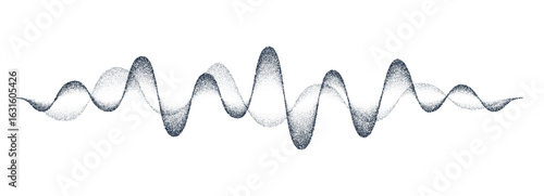 Noise grain sound wave, vector music soundwave line with halftone dotted pattern. Black stipple gradient dotwork. Vintage noise grain, sand stipple voice and musical sound waveform flow or sine wave