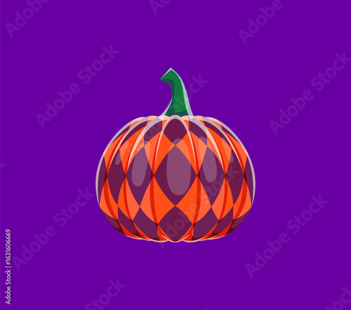 Halloween pumpkin font period cartoon symbol. Halloween English ABC special symbol, checkered pumpkin font typeset vector punctuation sign or mark. Latin alphabet typeface element