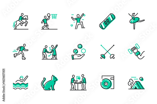 Hobbies and leisure - set of line design style icons