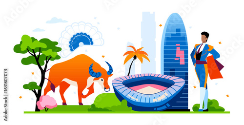 Travel to Spain - colorful flat design style illustration