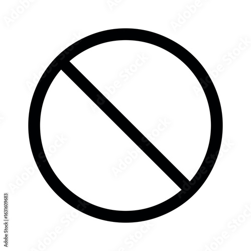 A simple black and white image showing a circle with a diagonal line across it indicating prohibition