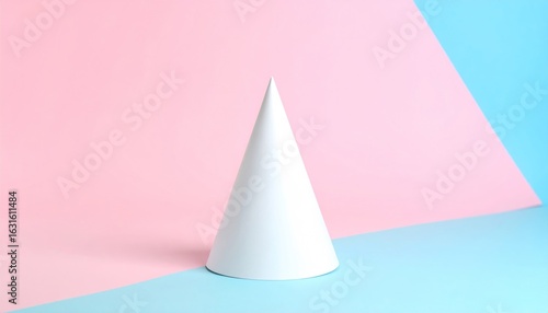 White Cone-Shaped Object on Pastel Pink and Blue Background Minimalist Product Photography