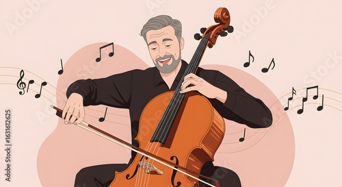 man playing cello with musical notes clip art preview