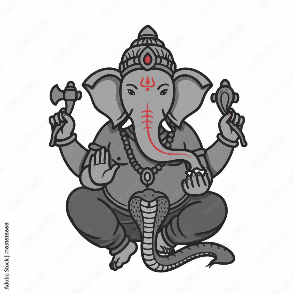 Obraz premium Isolated Lord Ganesha, representing wisdom and prosperity, sits gracefully, exuding Hindu spirituality. Lord Ganesha embodies divine power and serves as a symbol of auspicious beginnings,