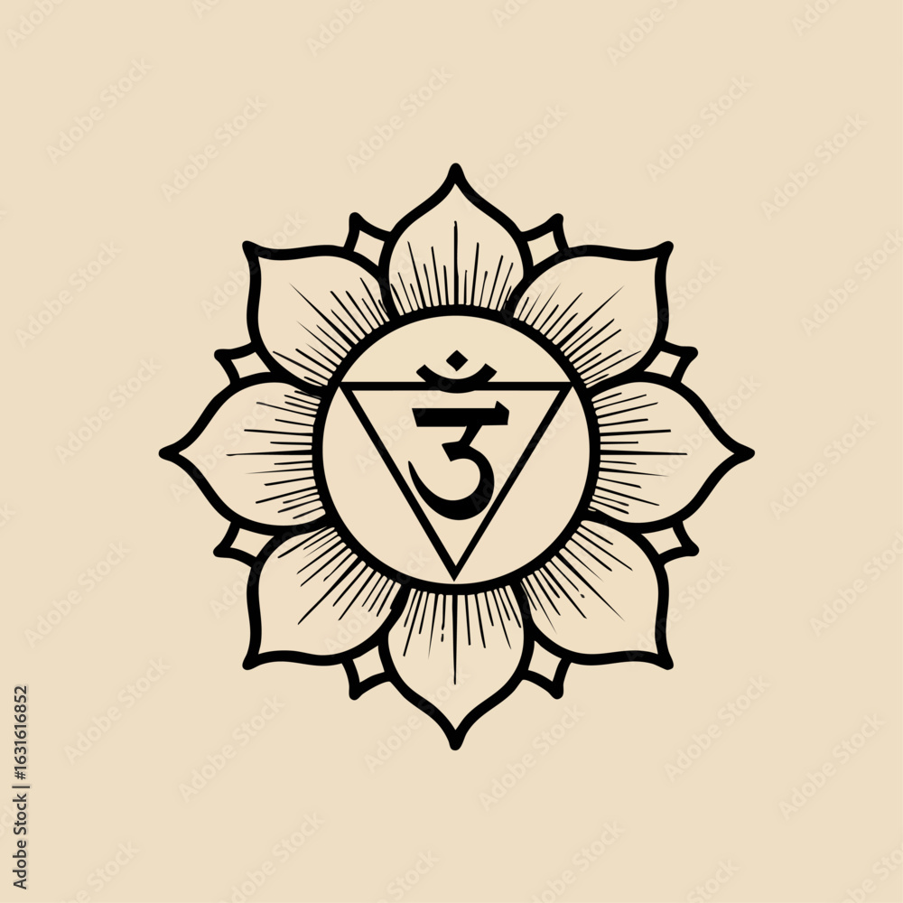 Fototapeta premium Chakra symbol depicting sacral chakra is seen. Chakra symbol illustration for wellness practice and spiritualism themes.