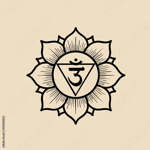 Chakra symbol depicting sacral chakra is seen. Chakra symbol illustration for wellness practice and spiritualism themes.