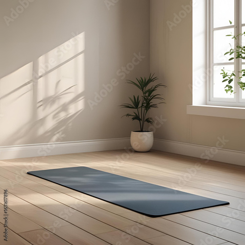 Minimalist Home Yoga Space – A serene and uncluttered indoor area designed for adults’ mindful movement, featuring natural light, clean design, and calm atmosphere.