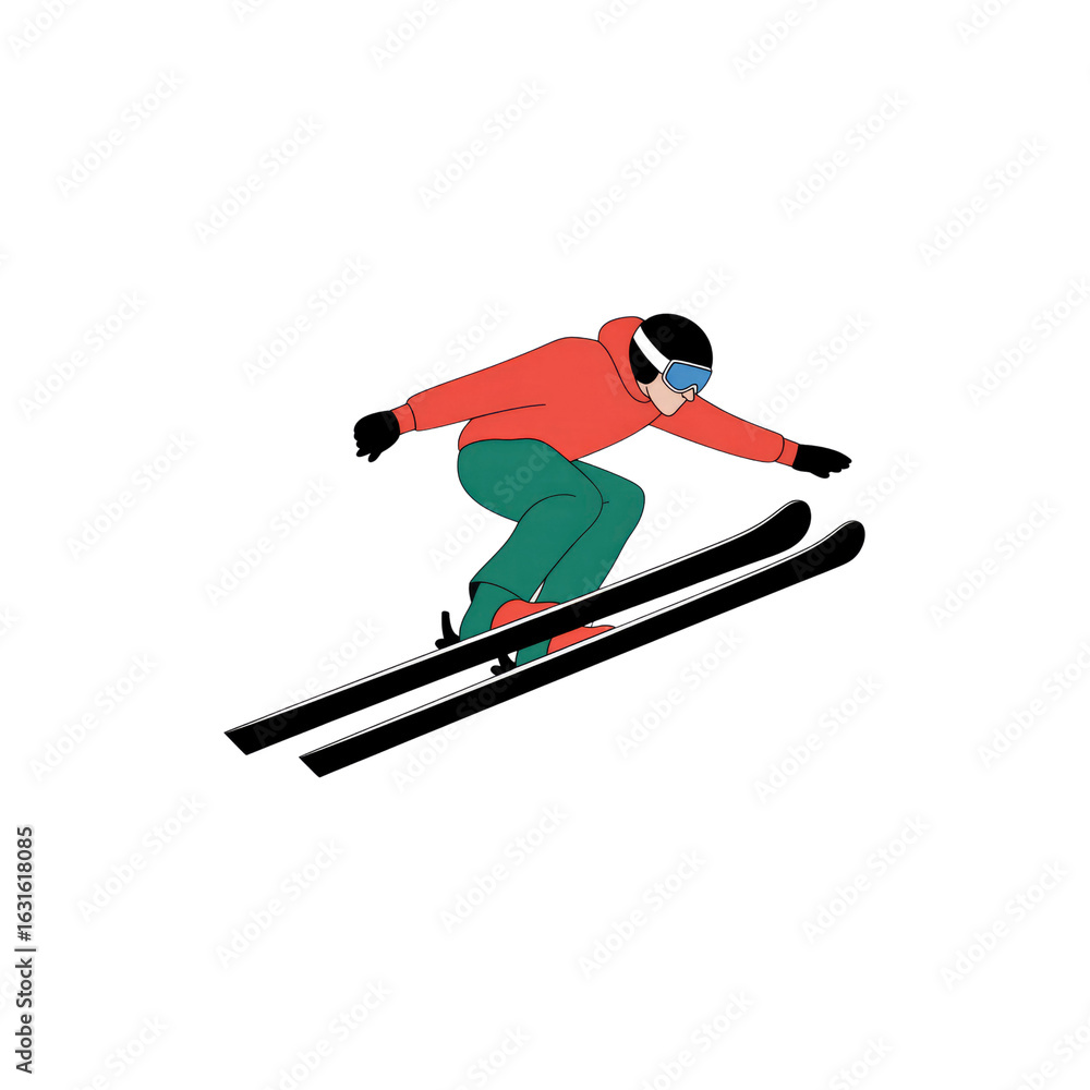 Fototapeta premium Dynamic Skier in Mid-Air A Vector Illustration of Winter Sports
